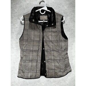 Banana Republic Down Quilted Puffer Vest Size Small Black & White Plaid